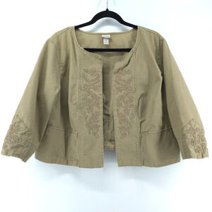 Plus Size Venezia 18/20 Canvas Bolero Embroidered Crop Jacket Blazer 3/4 Sleeve